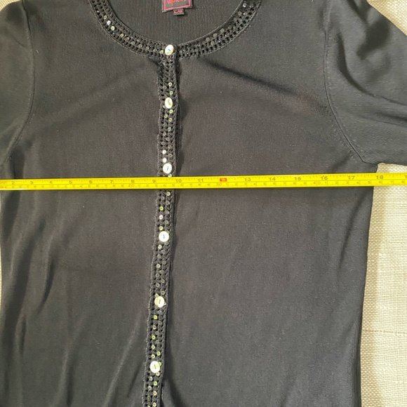 Black Knit Sequin Crochet Detail Button Up Holiday Party Office Sweater- Sz-M - Picture 12 of 16